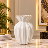 White &amp; Gold Fluted Vase [ceramic]