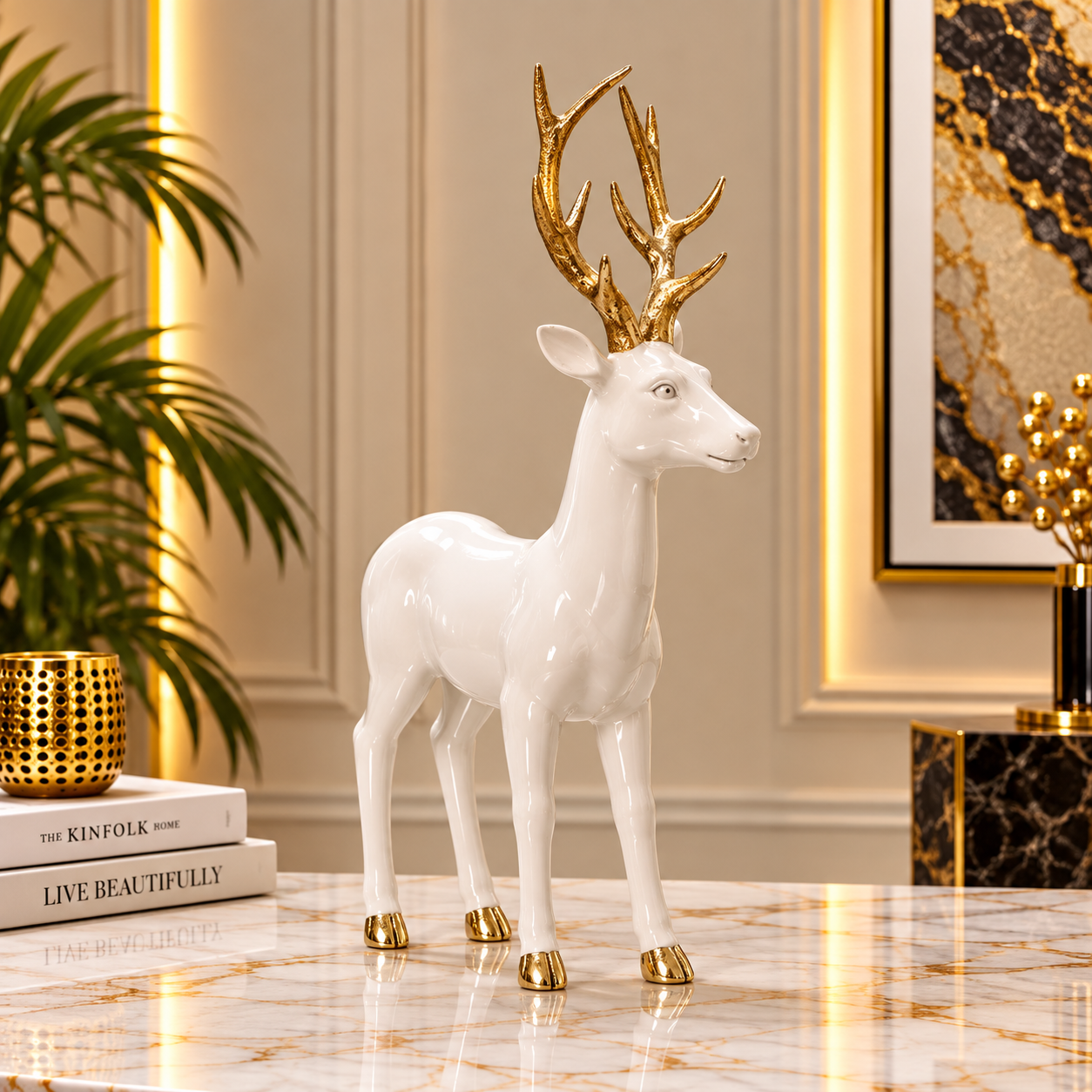 Golden Antler Deer Figurine [fiber]