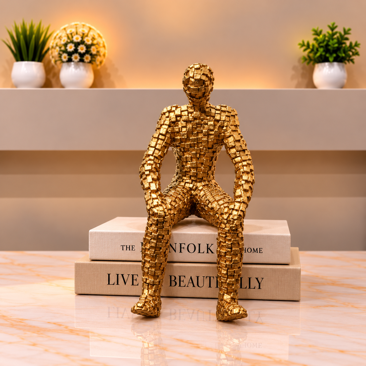Luxury Golden Mosaic Human Sculpture – Modern Decorative Showpiece