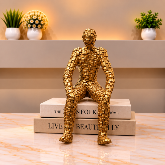 Luxury Golden Mosaic Human Sculpture – Modern Decorative Showpiece