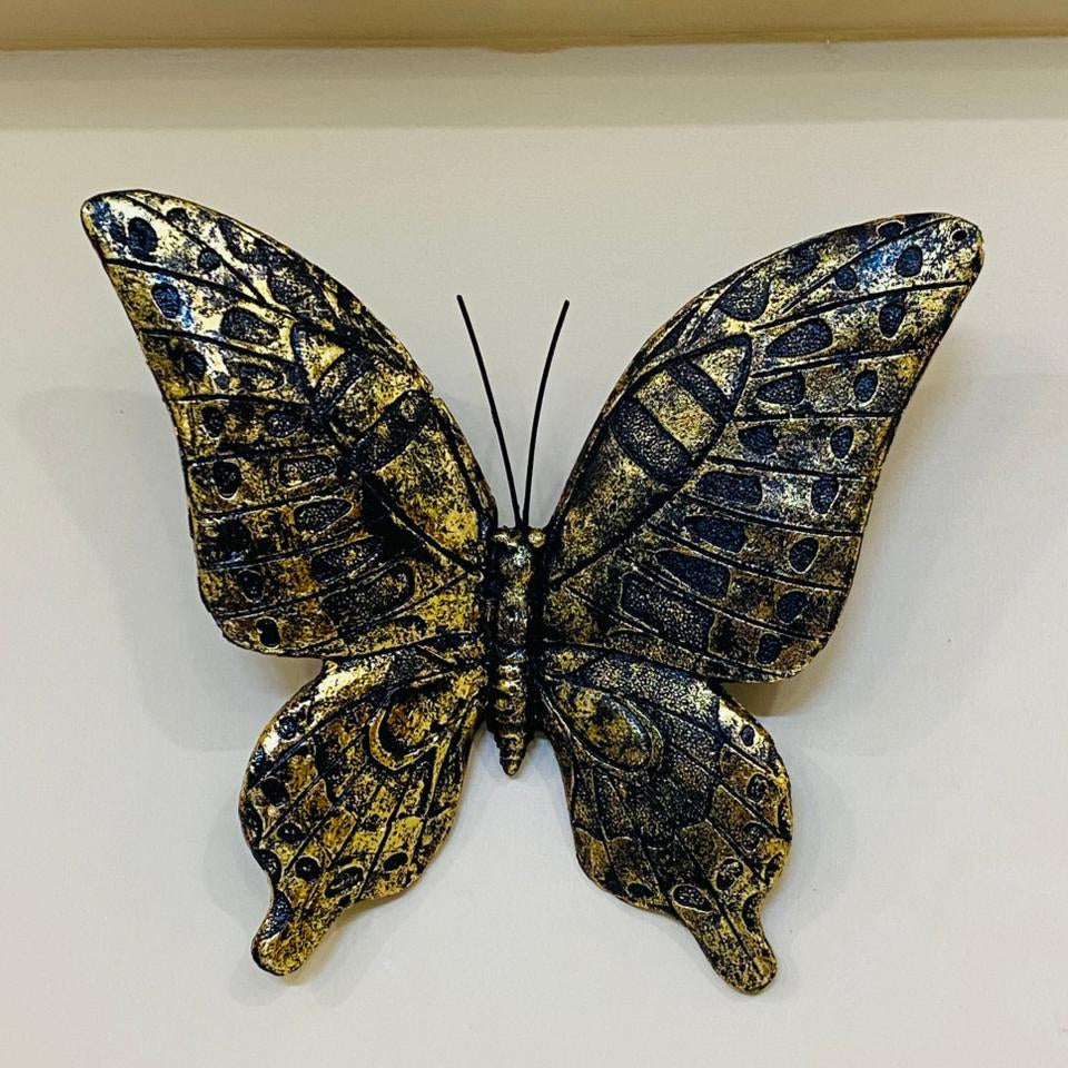 Antique Black &amp; Gold Wall Mounted Butterflies (Set of 2) fiber