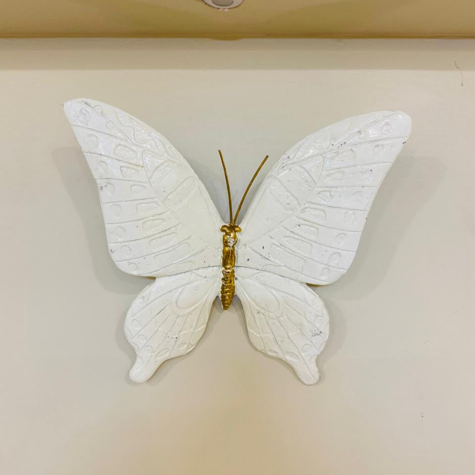 Pristine White &amp; Gold Wall Mounted Butterflies (Set of 2) fiber