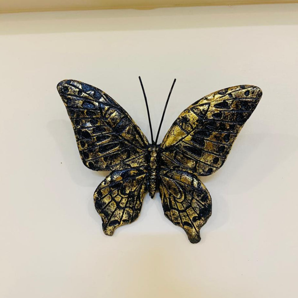 Antique Black &amp; Gold Wall Mounted Butterflies (Set of 2) fiber
