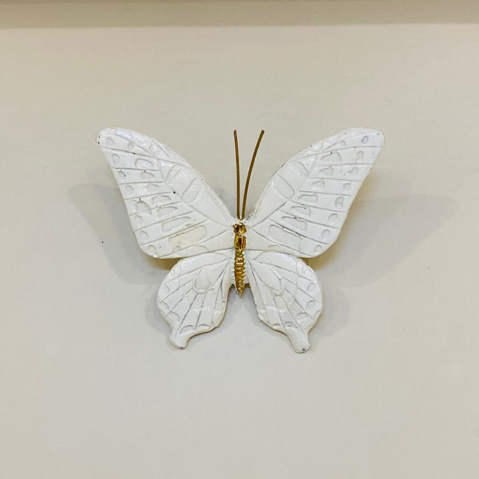 Pristine White &amp; Gold Wall Mounted Butterflies (Set of 2) fiber