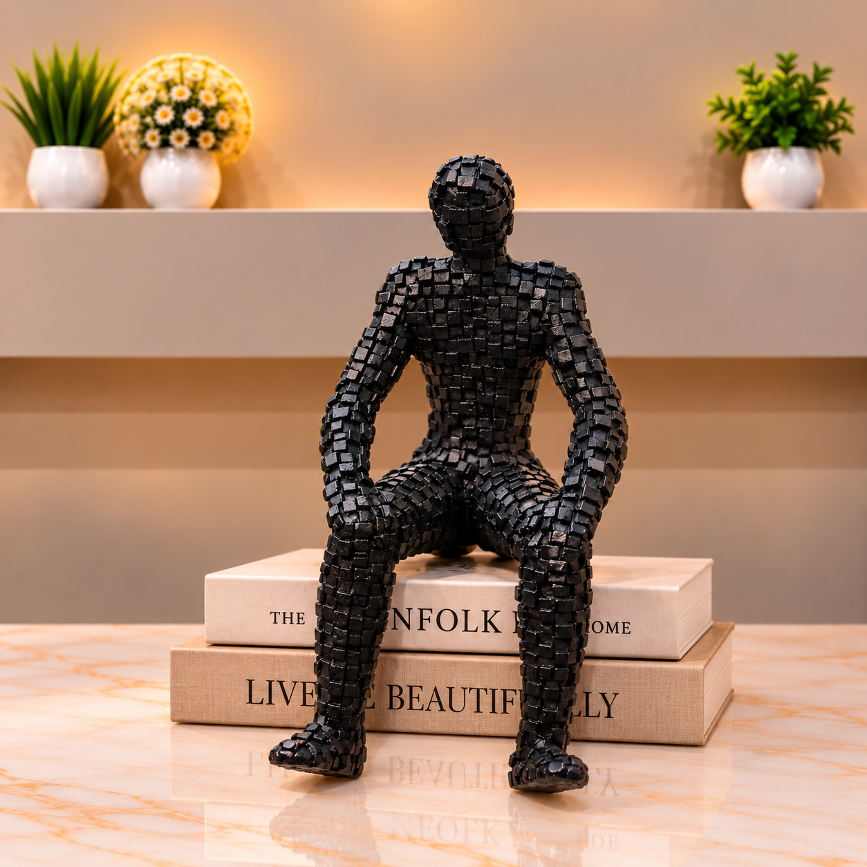 Luxury Black Mosaic Human Sculpture – Modern Decorative Showpiece