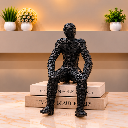 Luxury Black Mosaic Human Sculpture – Modern Decorative Showpiece
