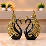 Royal Obsidian &amp; Gold Swan Pair