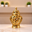 Antique fiber Gold Geometric Cutout Ginger Jar