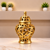 Antique fiber Gold Geometric Cutout Ginger Jar