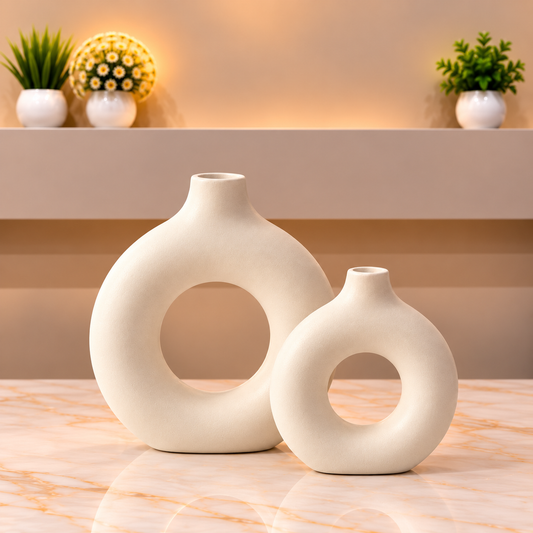 Nordic Ceramic Donut Vase Set (Set of 2)