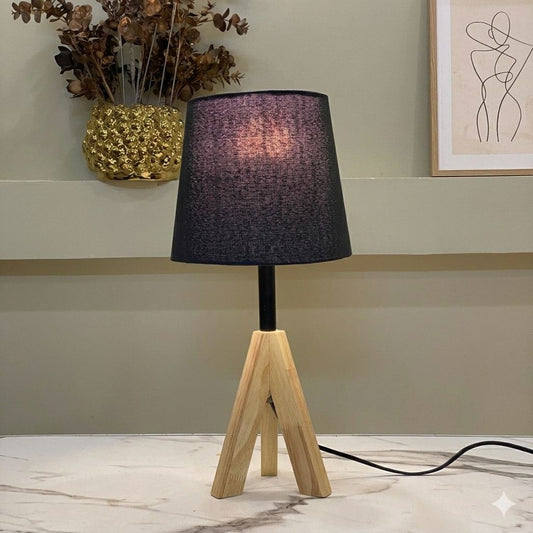 Wooden Tripod Table Lamp Pair