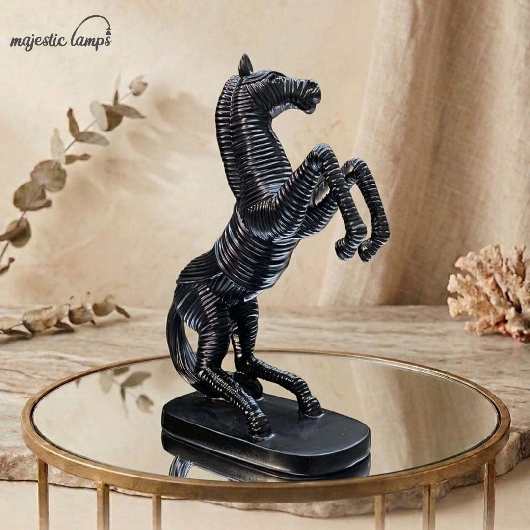 Black Resin Horse Statue – Abstract Rearing Horse Sculpture, Modern Art Animal Figurine, Decorative Tabletop Showpiece for Home & Office Décor