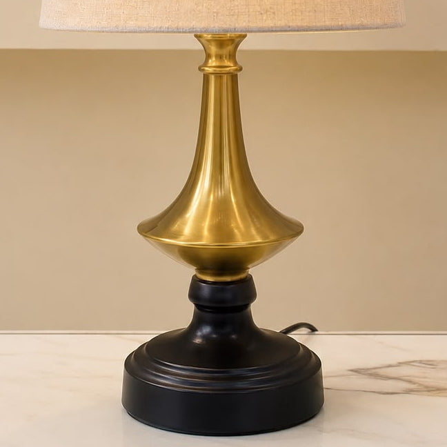 Brass Matka Black Base Table Lamp Pair