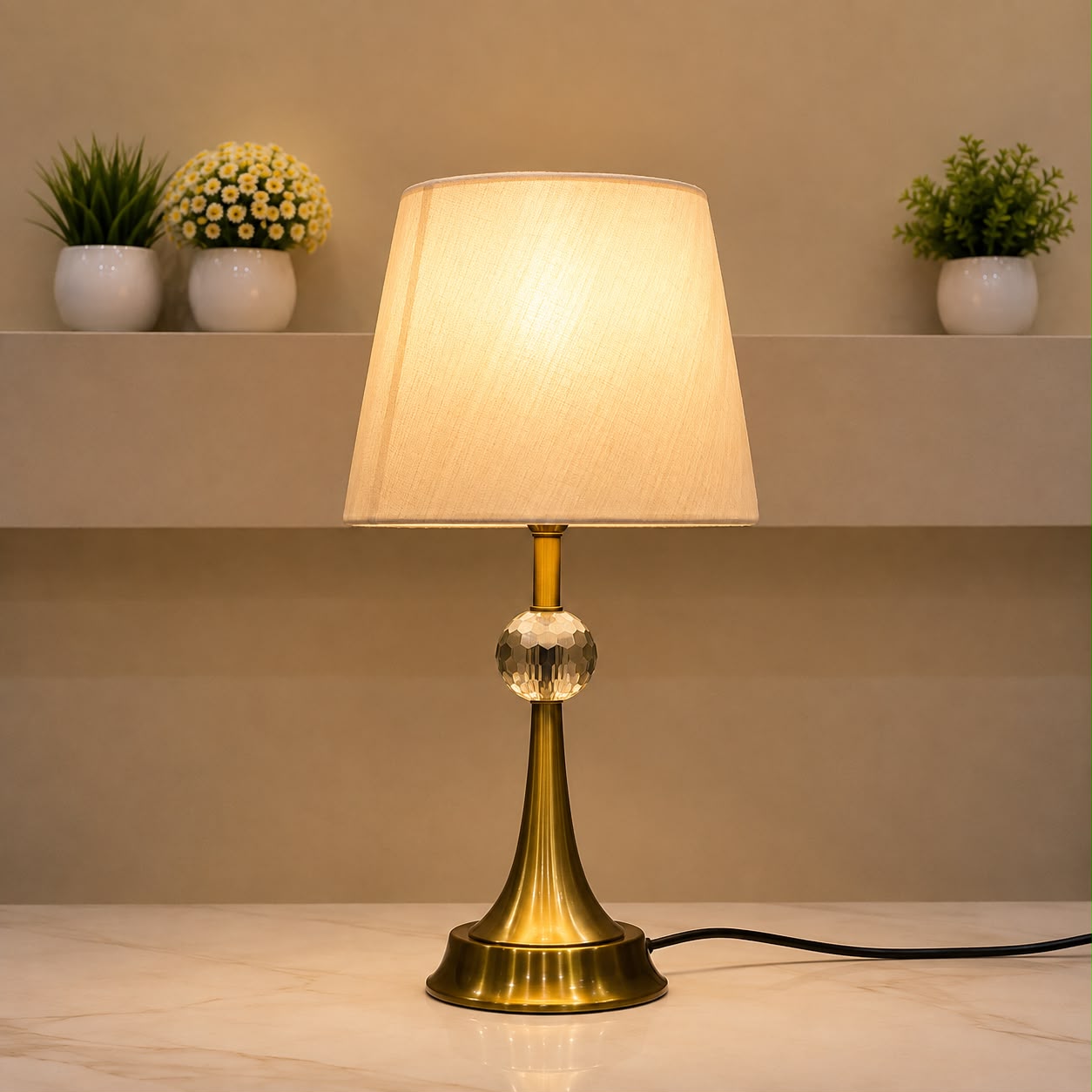 Golden Crystal Ball Trumpet Table Lamp (Pair)
