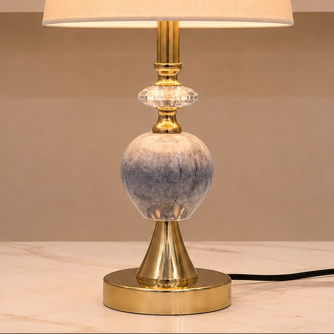Marble Ball Crystal Table Lamp Pair