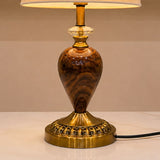 Wood Crystal Table Lamp Pair