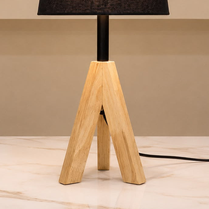 Wooden Tripod Table Lamp Pair