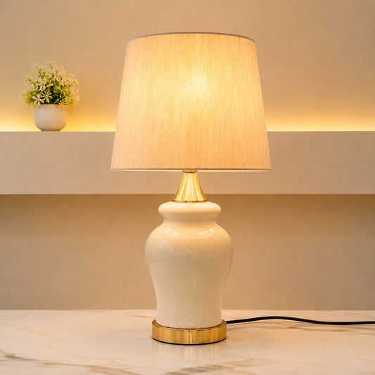 Ivory Luxe Fiber-Art Table Lamp pair