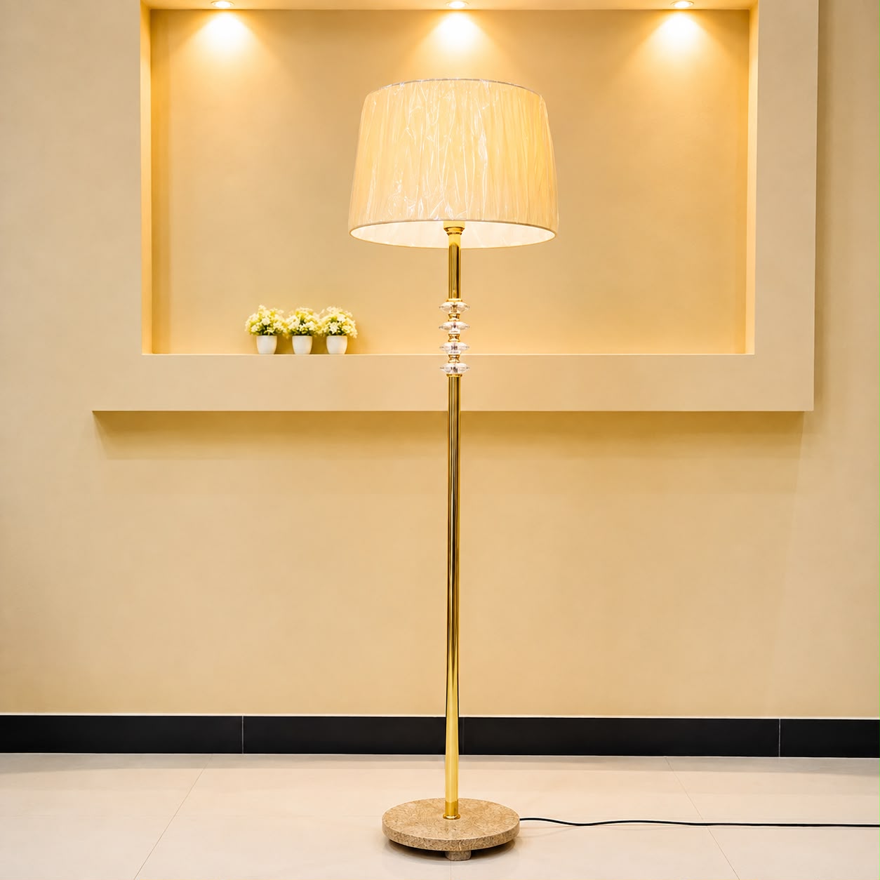 Luxe Crystal-Accented Brushed Gold Standing Floor Lamp