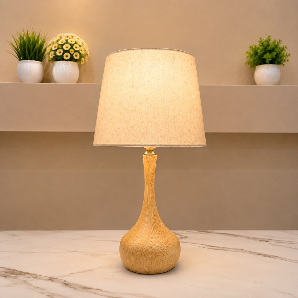 Natural Wood-Effect matel body surai Table Lamp pair