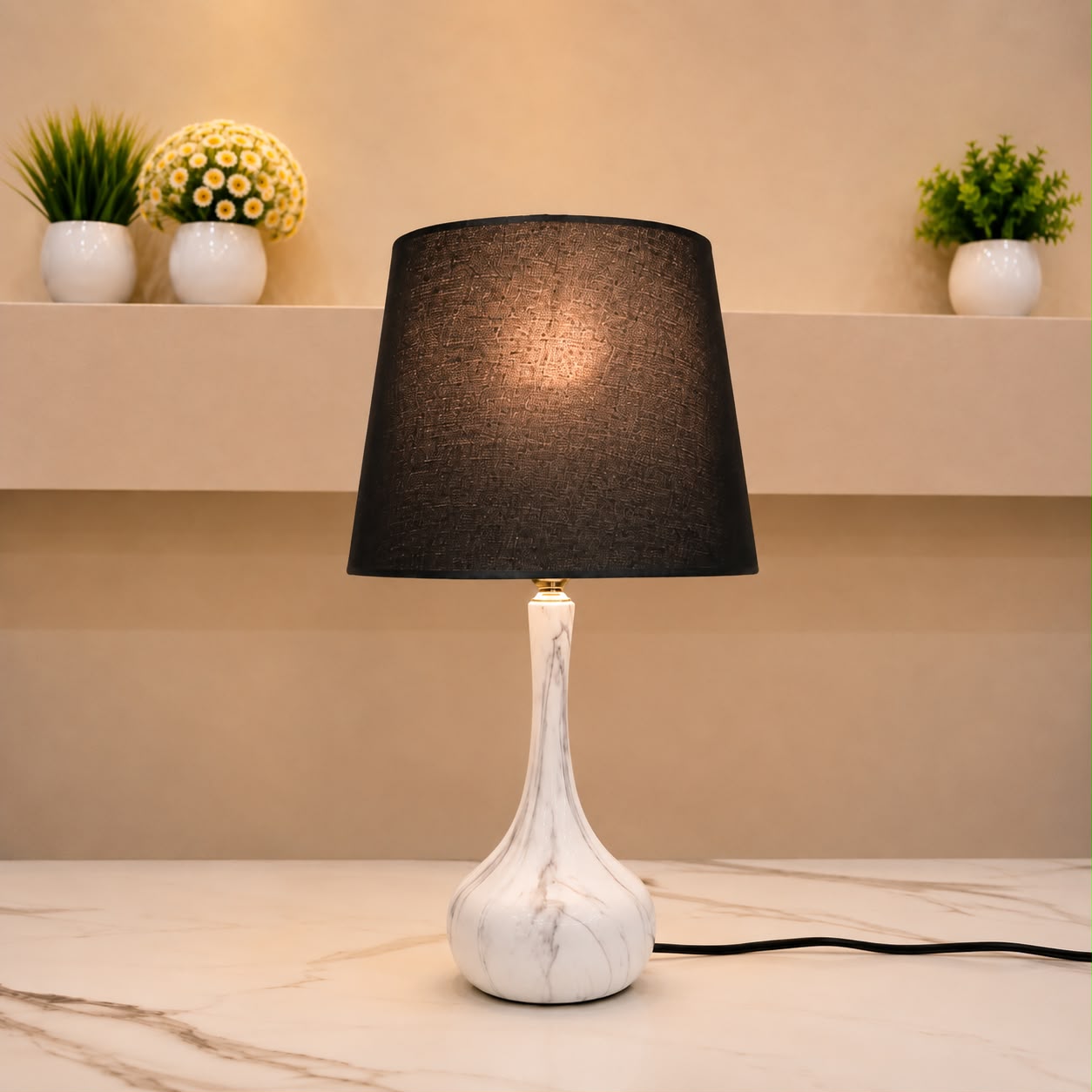 Marble-Effect matel body surai Table Lamp pair