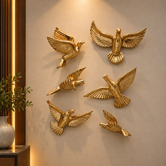 Luxury Golden Flying Birds Wall Décor – Set of 6 [fiber]
