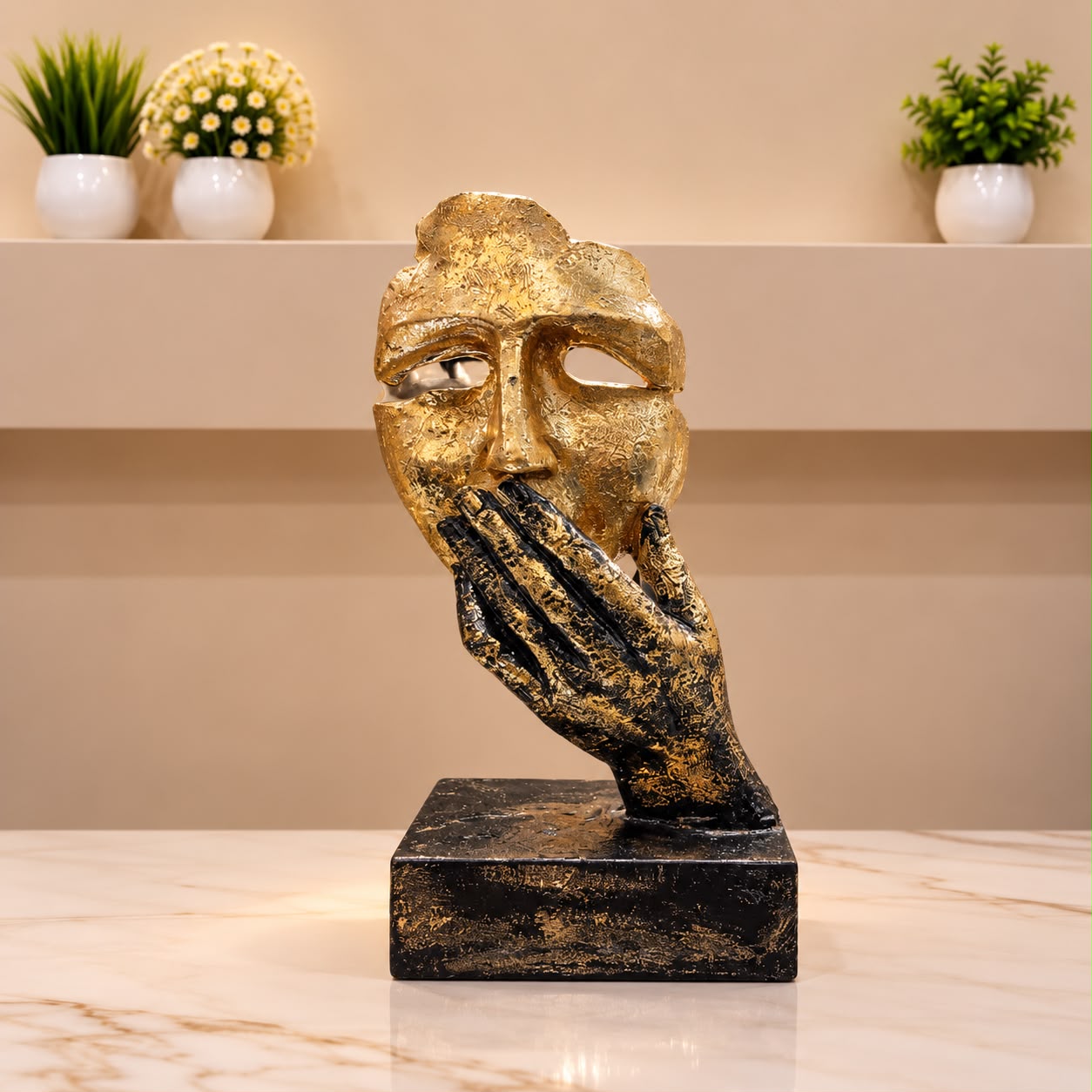 Golden Contemplation Face &amp; Hands Decorative Sculpture