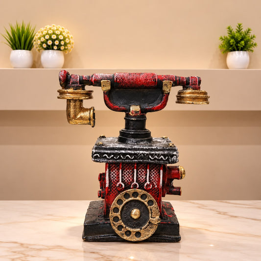 Vintage Antique Telephone Decorative Showpiece – Red, Black &amp; Gold [fiber]