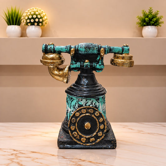 Vintage Antique Telephone Decorative Showpiece – Turquoise, Black &amp; Gold