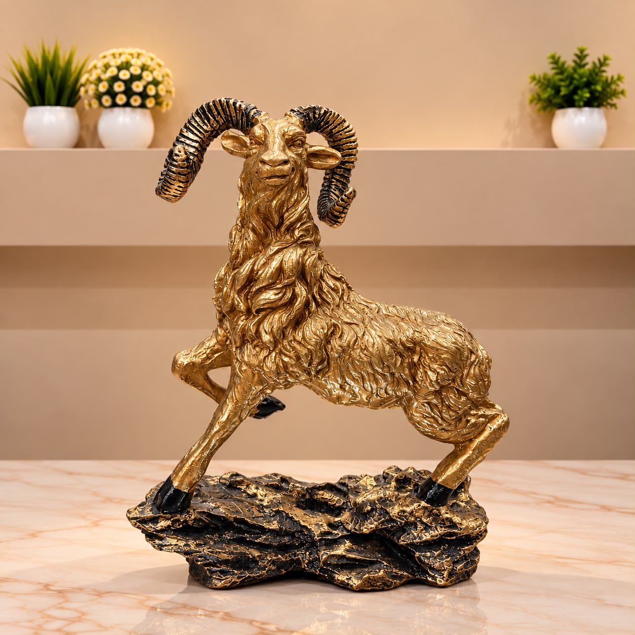markhor Golden Ram Decorative Showpiece – Black &amp; Gold Luxury Finish