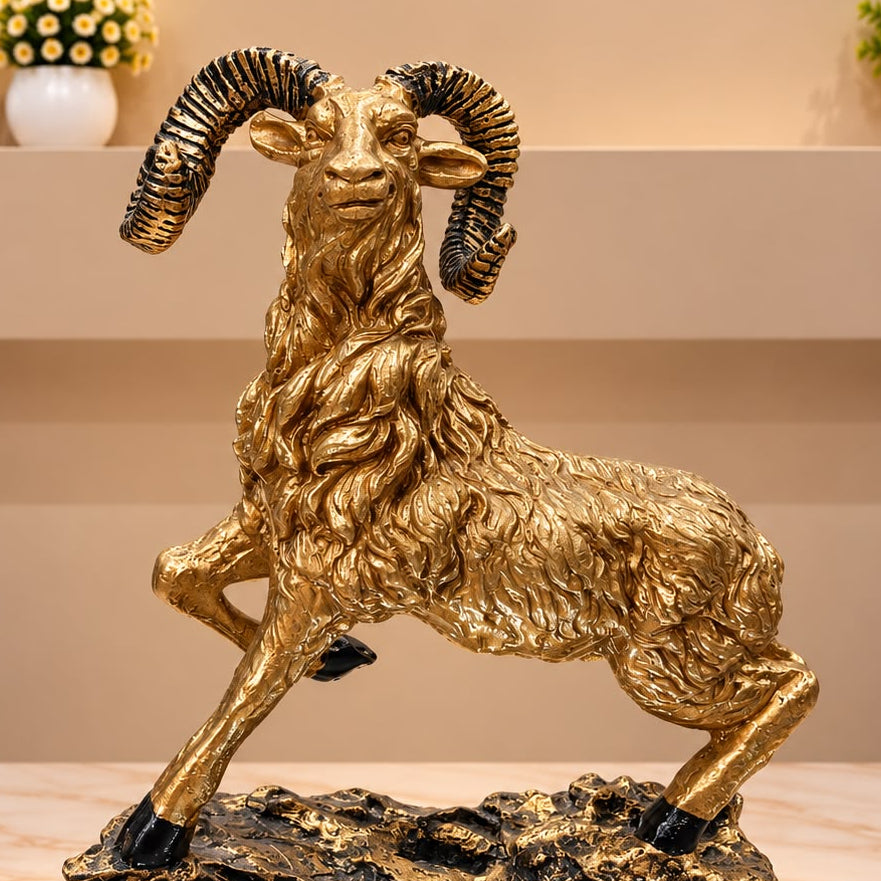 markhor Golden Ram Decorative Showpiece – Black &amp; Gold Luxury Finish