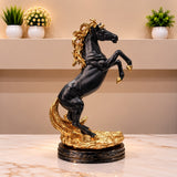 Majestic Black &amp; Gold Rearing Horse Figurine [fiber]