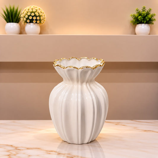 White &amp; Gold Fluted Vase [ceramic]