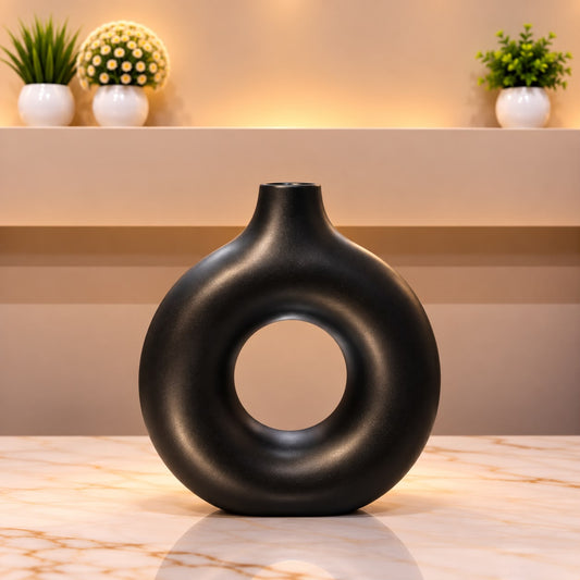 Modern Black Sculptural Ring Vase [fiber]