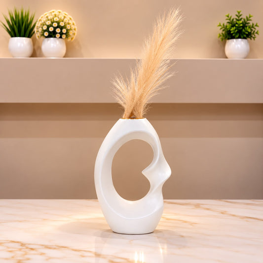 Modern White Sculptural Open-Cutout Decorative Vase [fiber]