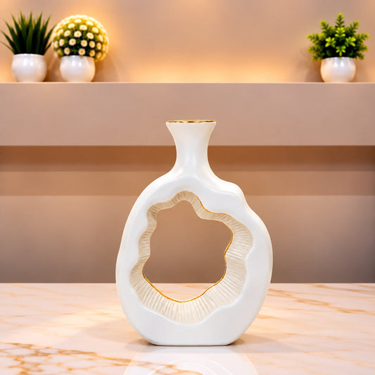 Modern White Abstract Cutout Decorative Vase [fiber]