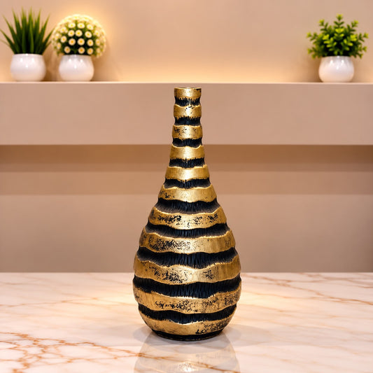 Elegant Black &amp; Antique Gold Striped Decorative Vase [fiber]