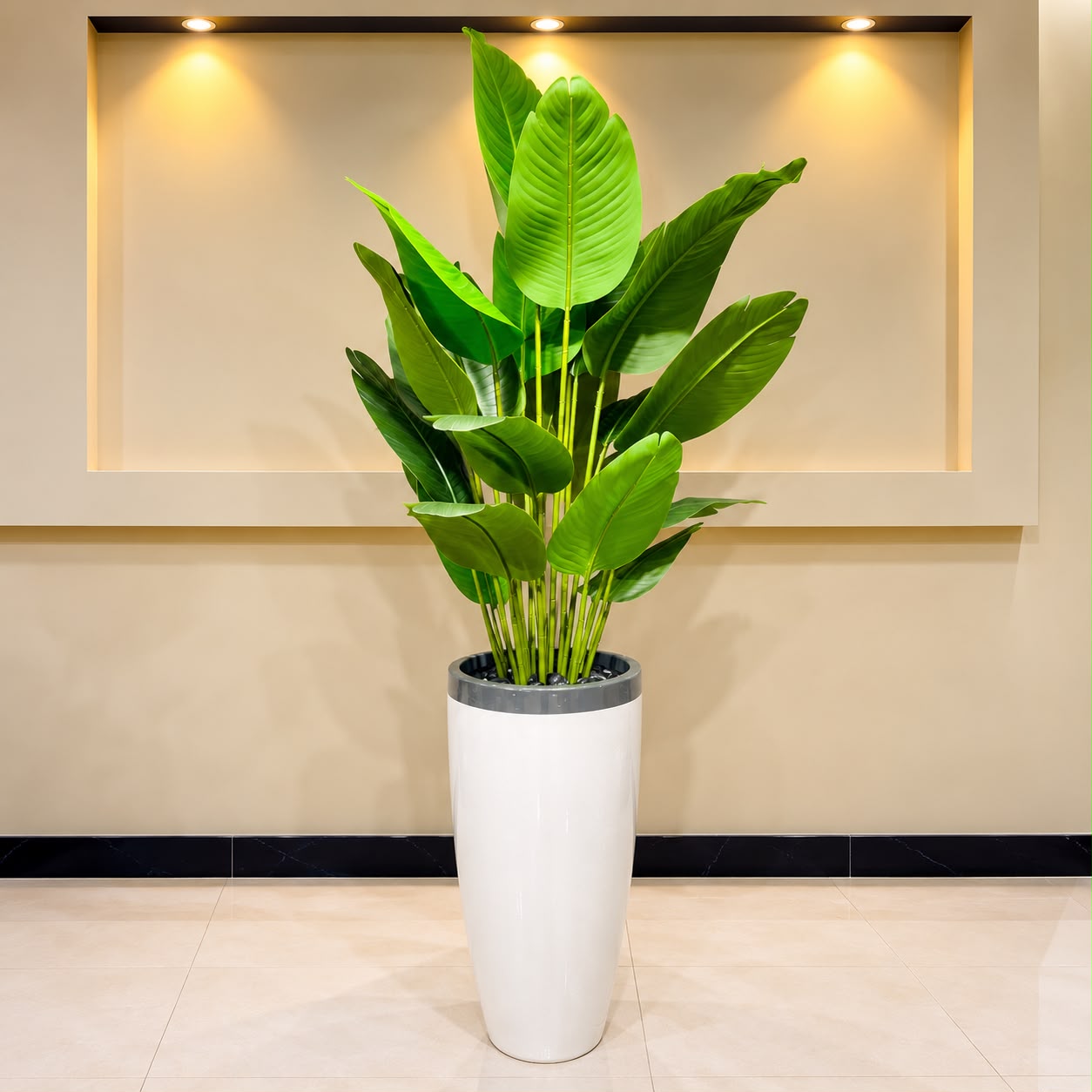 Artificial Tropical Green Plant with Premium White Planter [fiber]