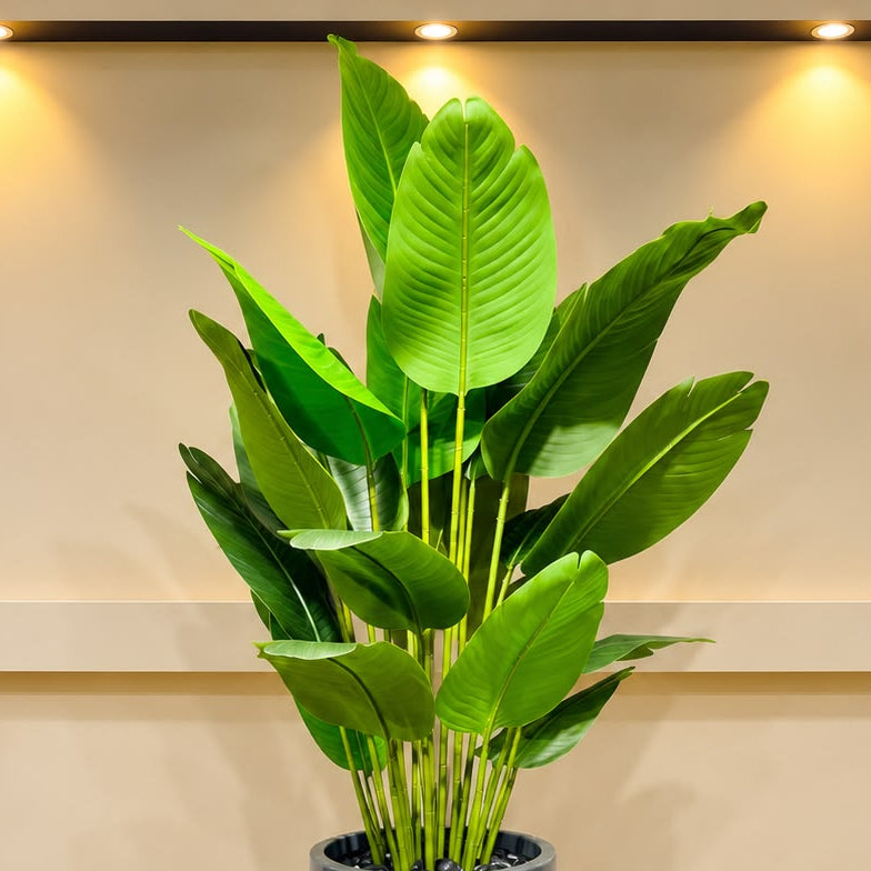 Artificial Tropical Green Plant with Premium White Planter [fiber]
