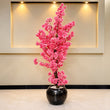 Artificial Pink Blossom Flowering Tree with Glossy Black Planter