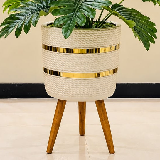 Artificial Philodendron Selloum Floor Plant with White &amp; Gold Planter
