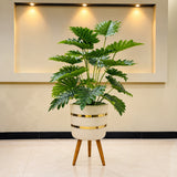 Artificial Philodendron Selloum Floor Plant with White &amp; Gold Planter