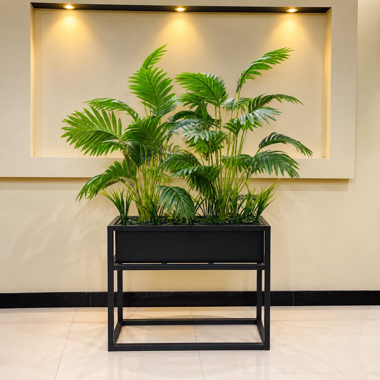 Artificial Areca Palm Floor Plant – Premium Black Planter Stand [kiyari]