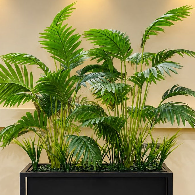 Artificial Areca Palm Floor Plant – Premium Black Planter Stand [kiyari]
