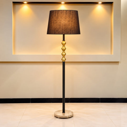 Modern Black &amp; Gold Standing Floor Lamp with Brown Fabric Shade
