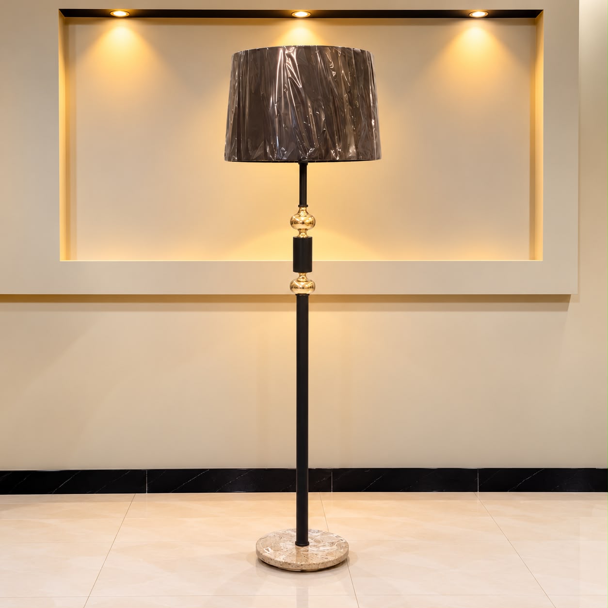 one step marbel tow golden biscuit Black &amp; Gold Standing Floor Lamp