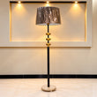 Modern Black &amp; Gold Standing Floor Lamp with Grey Fabric Shade