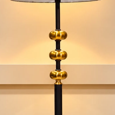 Modern Black &amp; Gold Standing Floor Lamp with Grey Fabric Shade