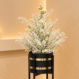 Artificial White Blossom Plant with Black &amp; Gold Metal Stand