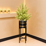 Artificial Green Blossom Plant with Black &amp; Gold Metal Stand
